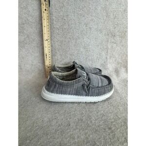 Kids Youth Hey Dude Wally Youth Linen Stone Shoes Size K11 Gray Slip On Comfort